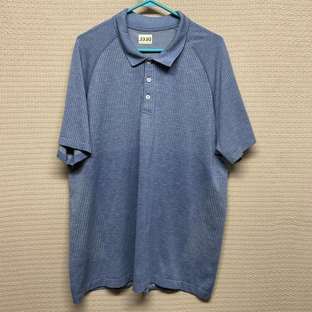 Lululemon Polo Shirt Mens 2XL Blue Tech‎ Mesh Stretch Athletic Golf Performance